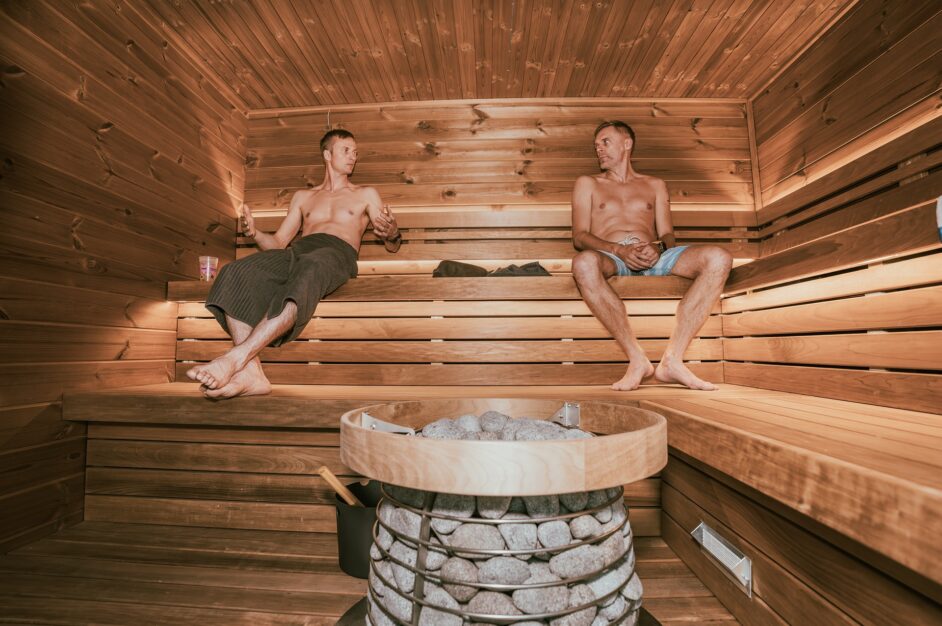 Two men in the sauna.