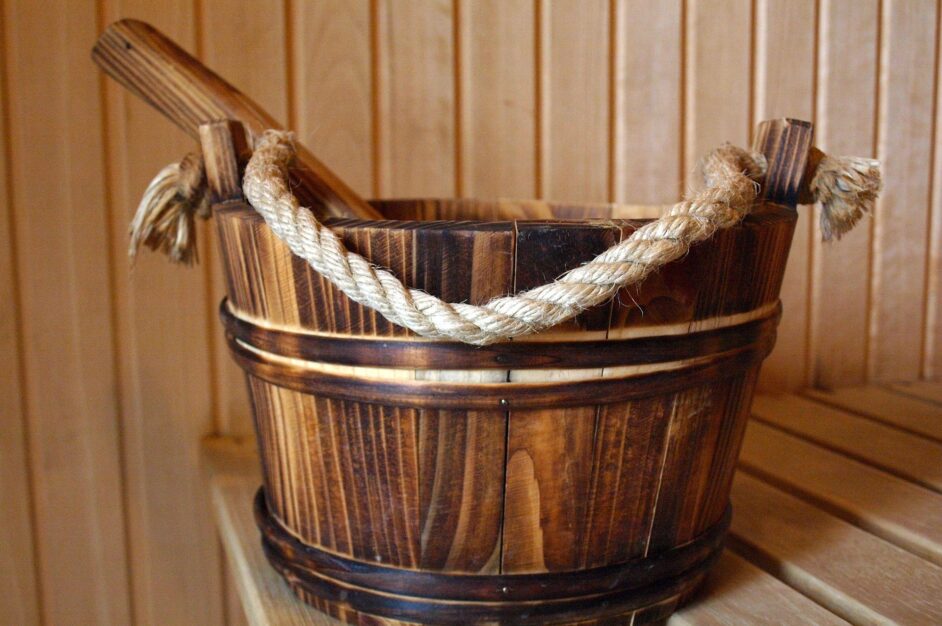 Bucket in a sauna.